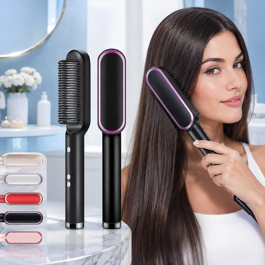2-in-1 Electric Hair Straightener & Styling Brush – Ceramic Heated Comb