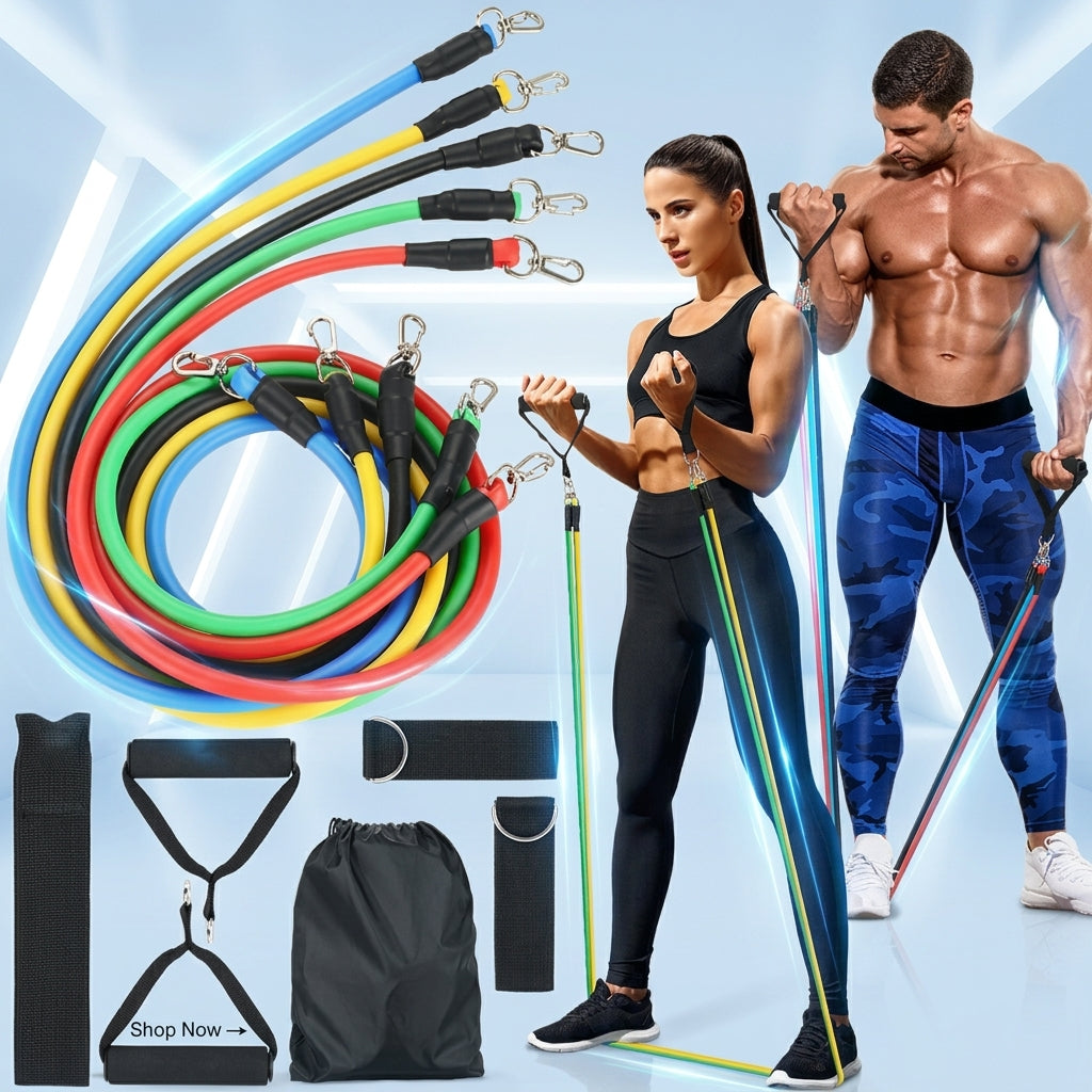 11-Piece Resistance Bands Set – Latex Workout & Home Gym Kit