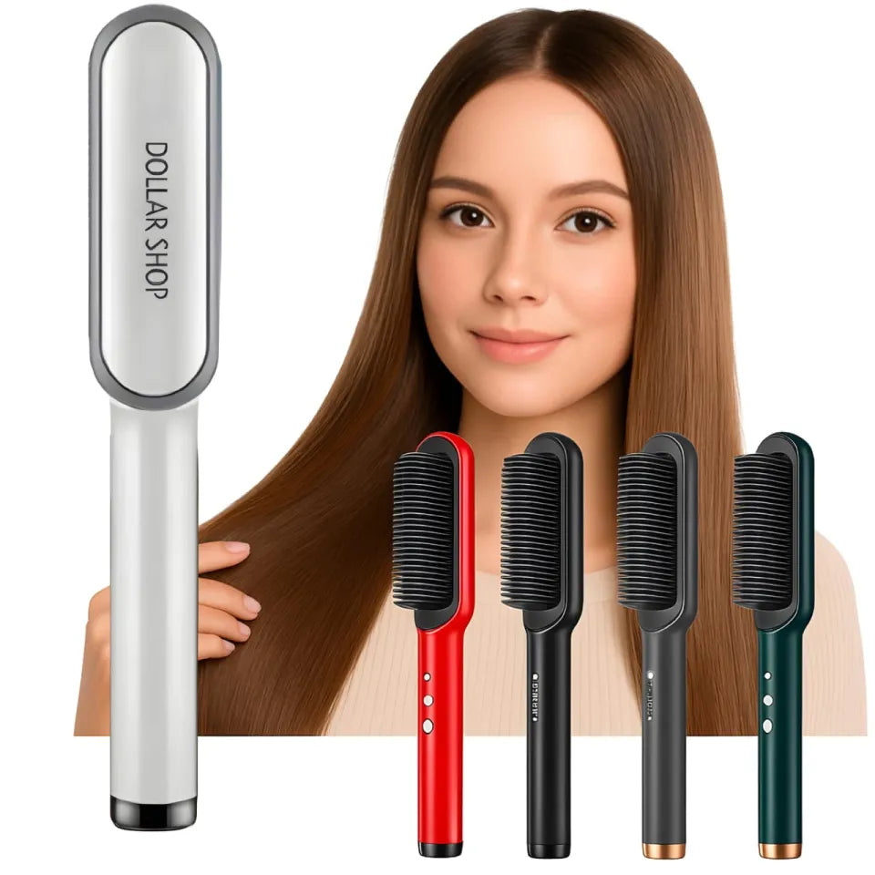 2-in-1 Electric Hair Straightener & Styling Brush – Ceramic Heated Comb