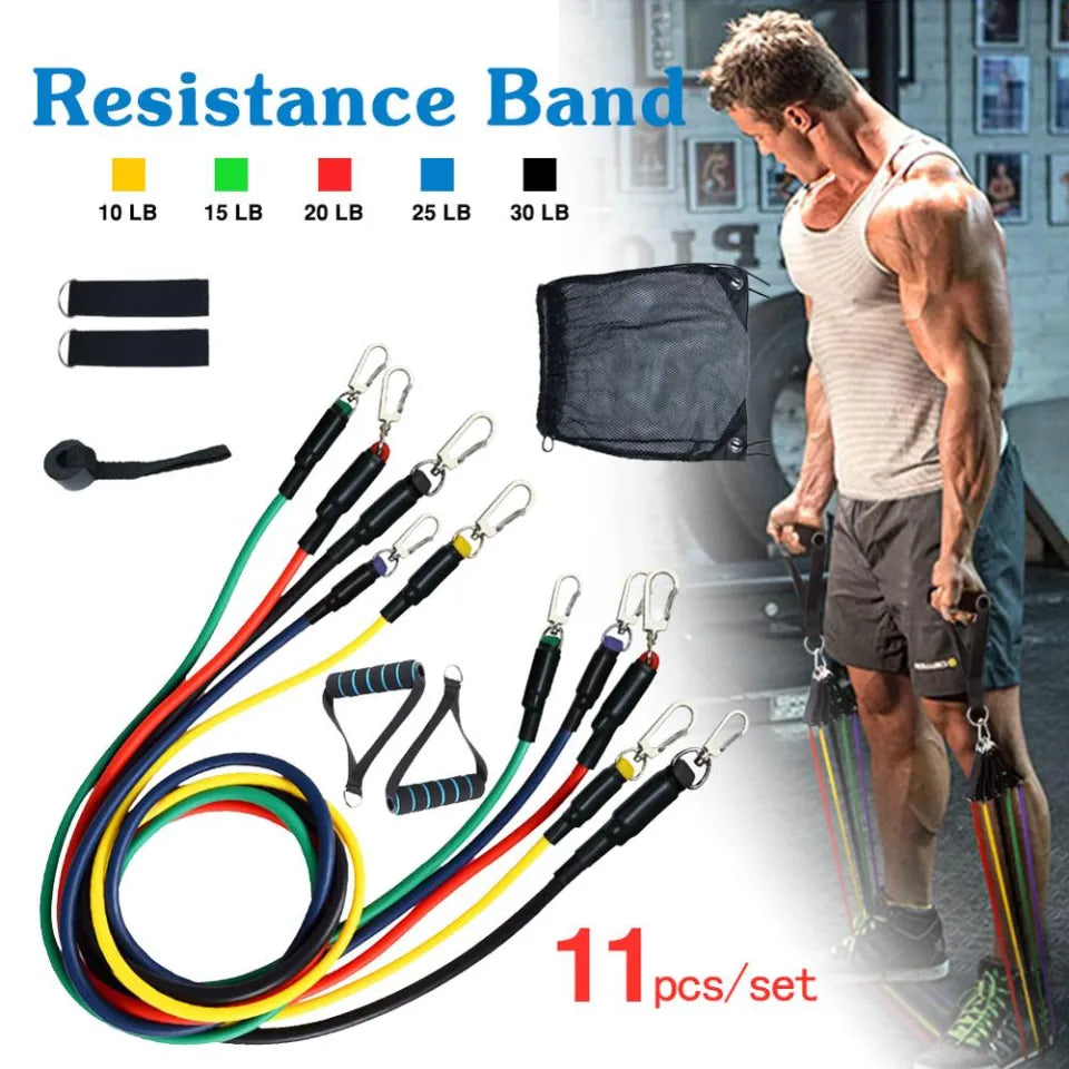 11-Piece Resistance Bands Set – Latex Workout & Home Gym Kit