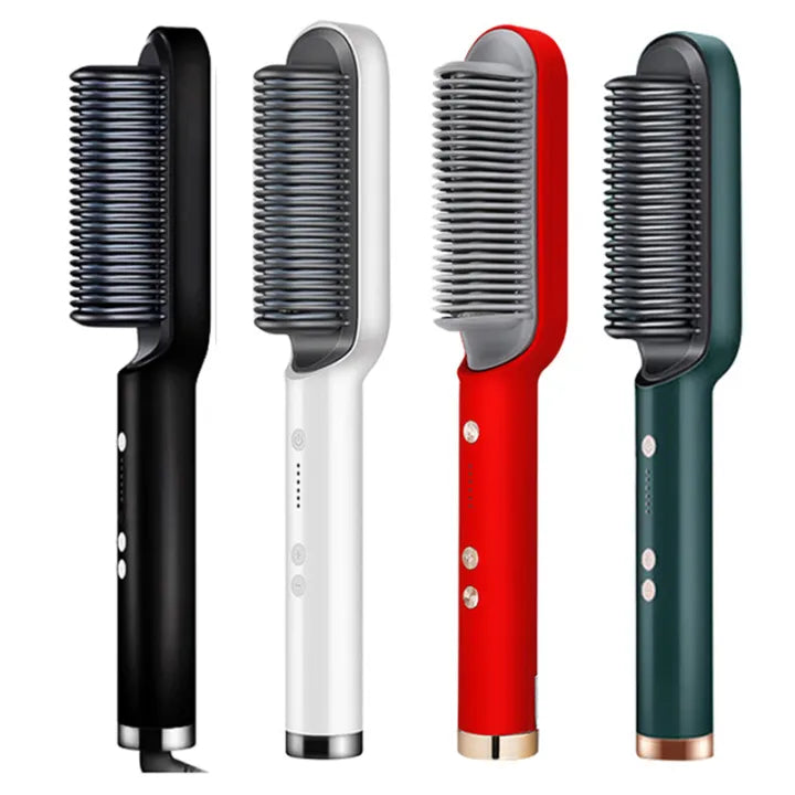 2-in-1 Electric Hair Straightener & Styling Brush – Ceramic Heated Comb