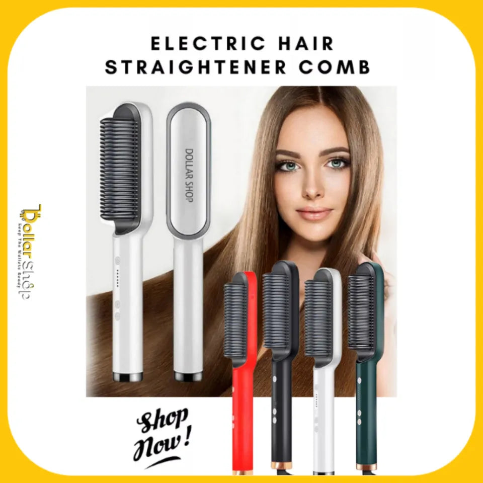 2-in-1 Electric Hair Straightener & Styling Brush – Ceramic Heated Comb