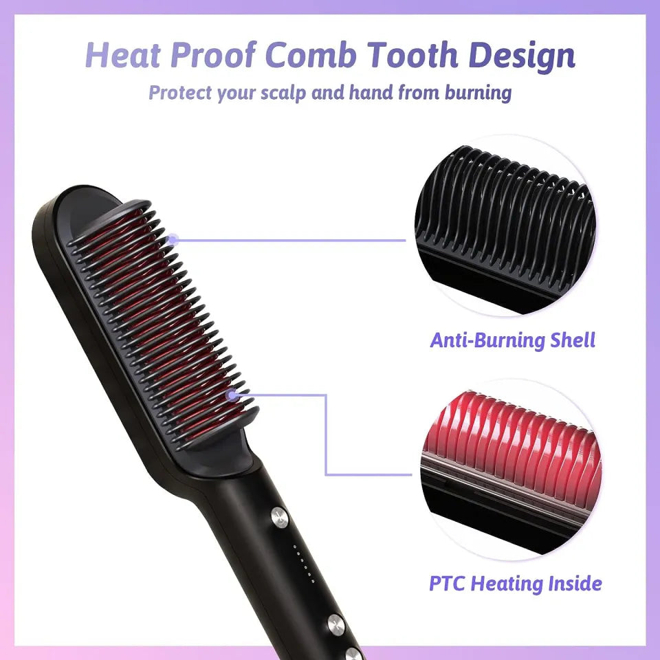 2-in-1 Electric Hair Straightener & Styling Brush – Ceramic Heated Comb
