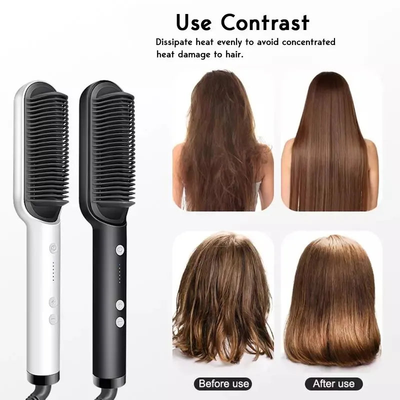 2-in-1 Electric Hair Straightener & Styling Brush – Ceramic Heated Comb