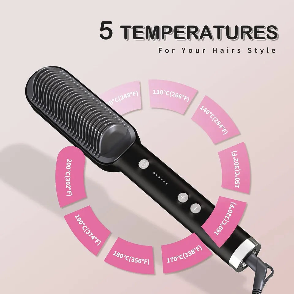 2-in-1 Electric Hair Straightener & Styling Brush – Ceramic Heated Comb