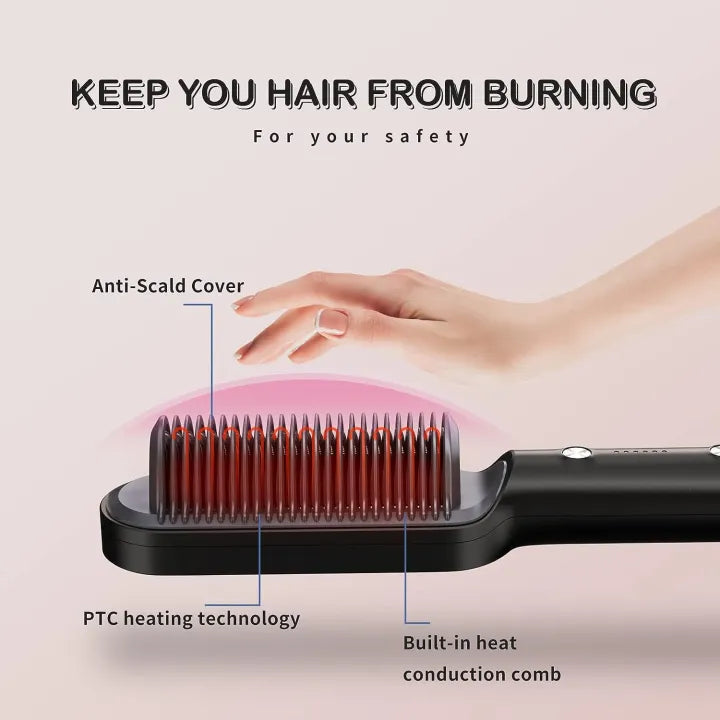 2-in-1 Electric Hair Straightener & Styling Brush – Ceramic Heated Comb