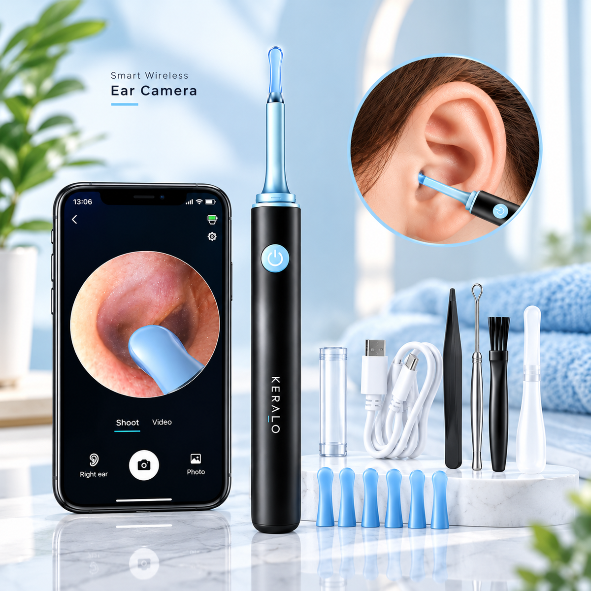 Smart Wireless Ear Camera – HD Ear Wax Cleaner with 6 LED Lights & Silicone Tips