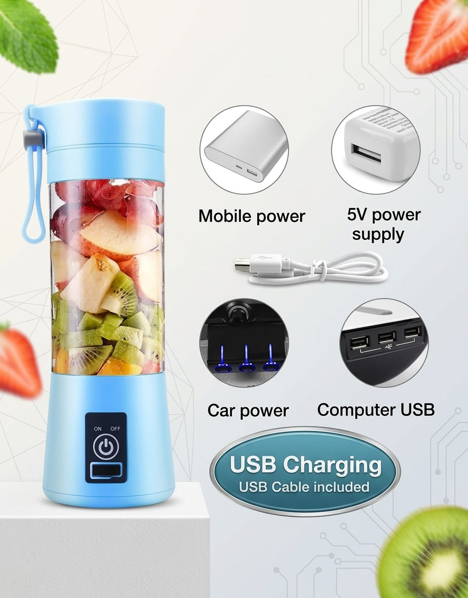 🥤 6-Blade Portable USB Rechargeable Juicer Blender – 380ml