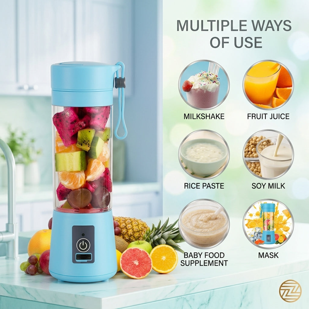 🥤 6-Blade Portable USB Rechargeable Juicer Blender – 380ml