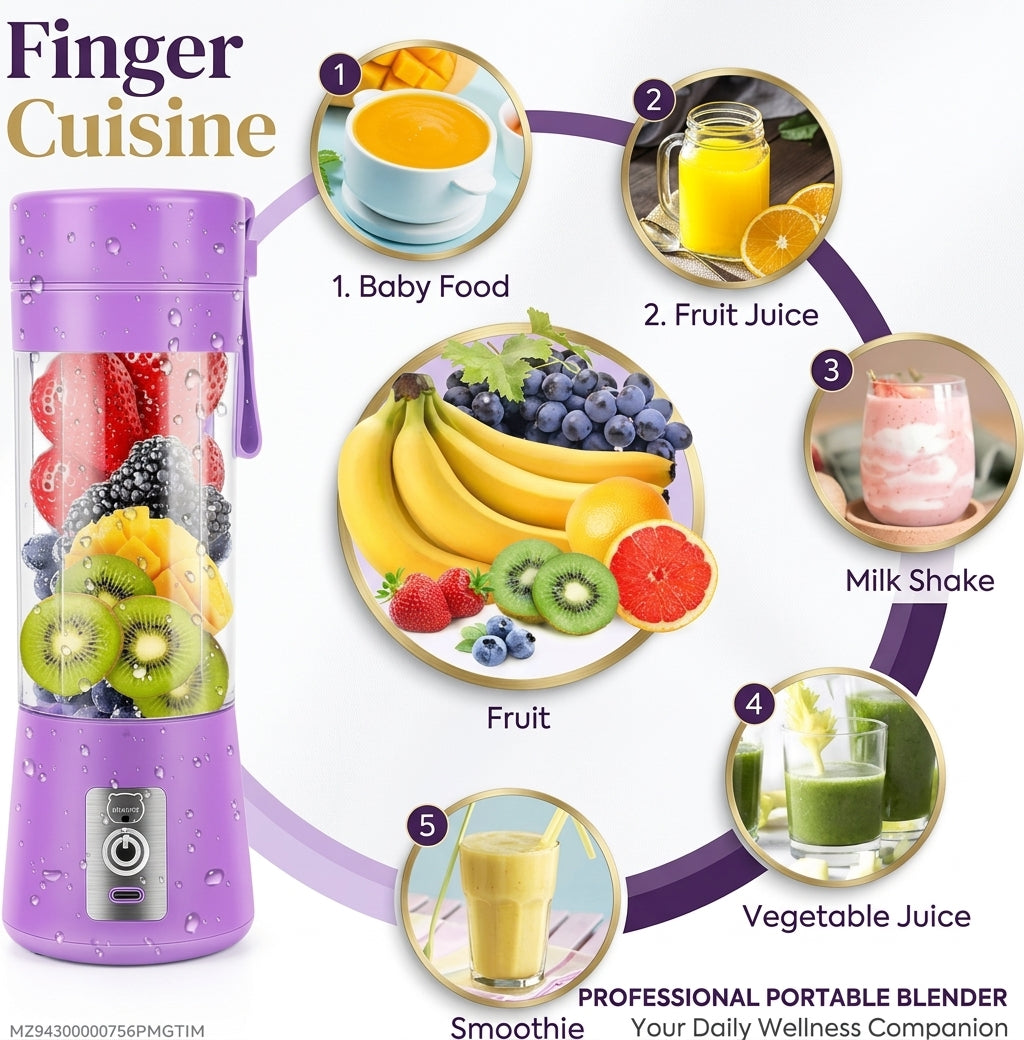 🥤 6-Blade Portable USB Rechargeable Juicer Blender – 380ml