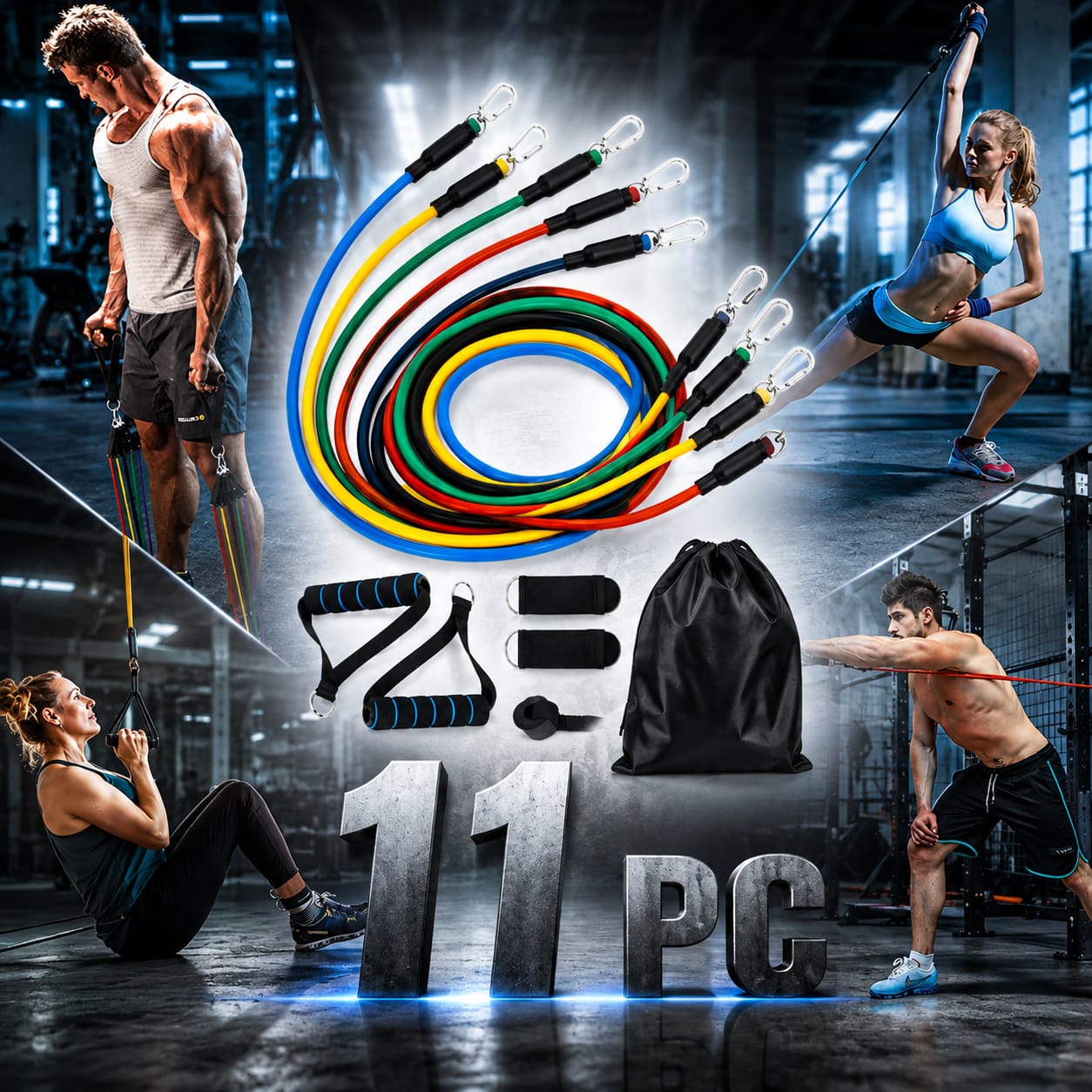 11-Piece Resistance Bands Set – Latex Workout & Home Gym Kit
