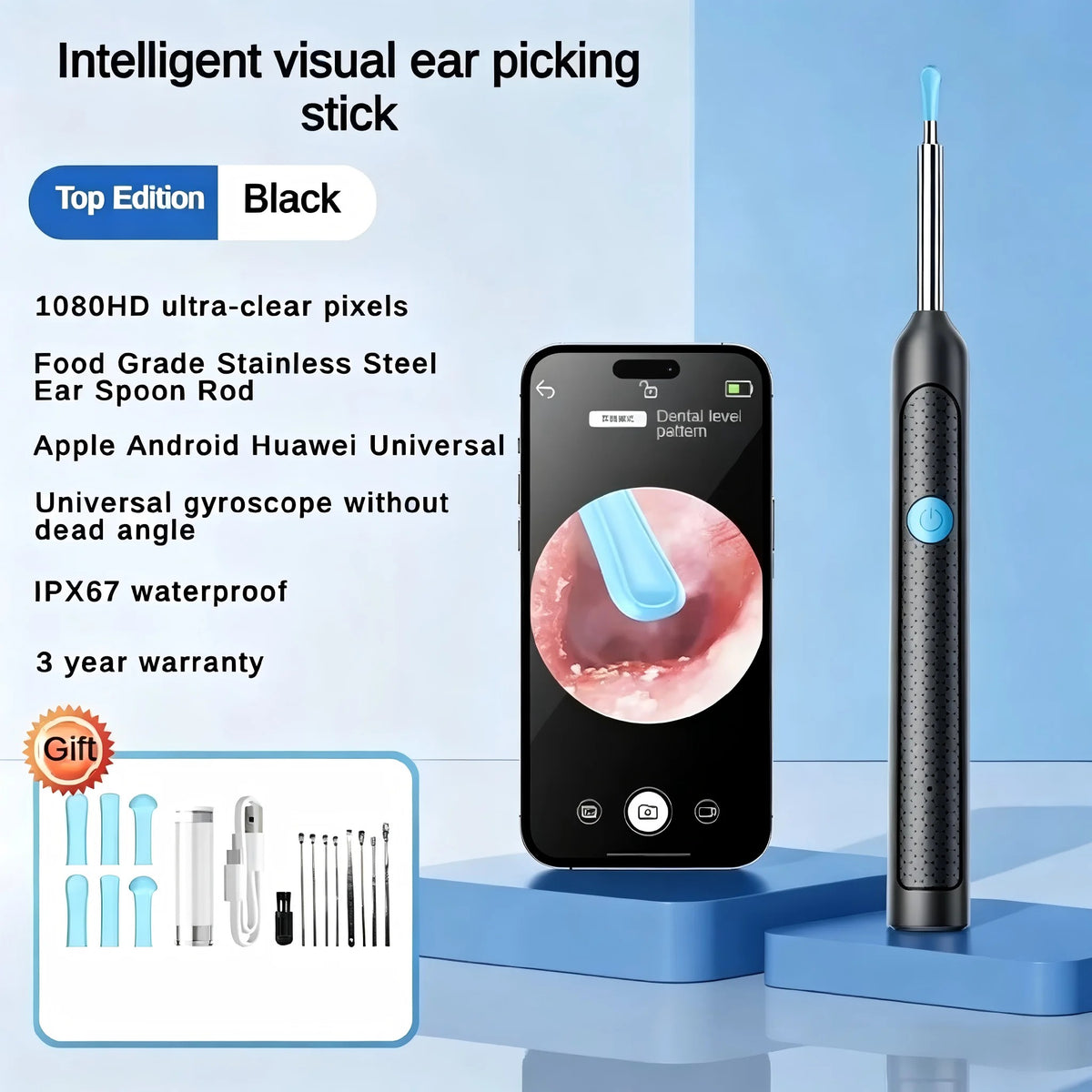 Smart Wireless Ear Camera – HD Ear Wax Cleaner with 6 LED Lights & Silicone Tips