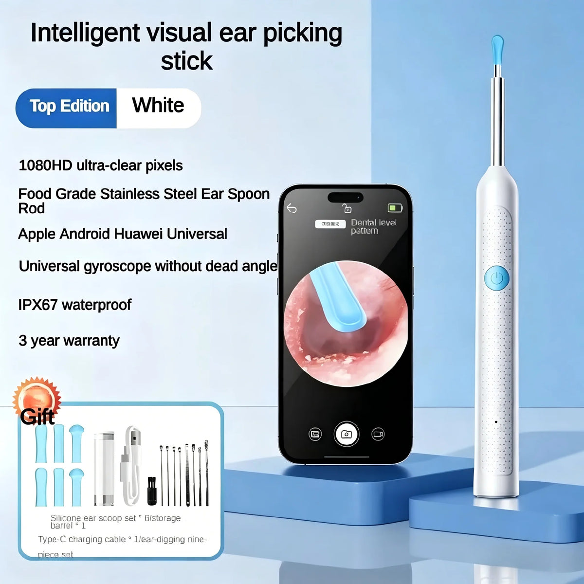 Smart Wireless Ear Camera – HD Ear Wax Cleaner with 6 LED Lights & Silicone Tips