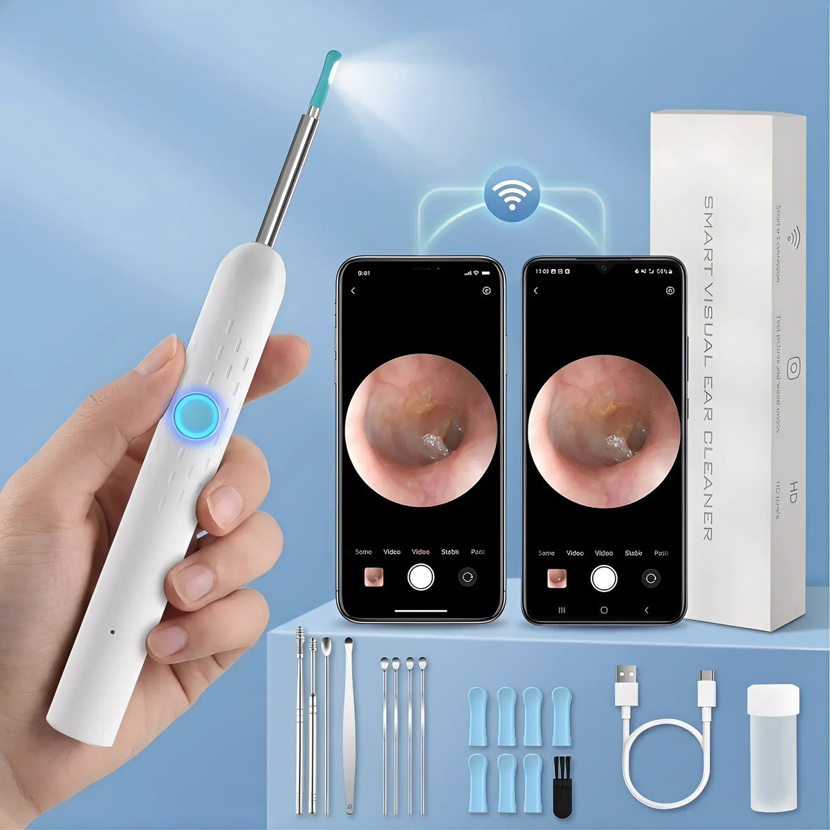 Smart Wireless Ear Camera – HD Ear Wax Cleaner with 6 LED Lights & Silicone Tips