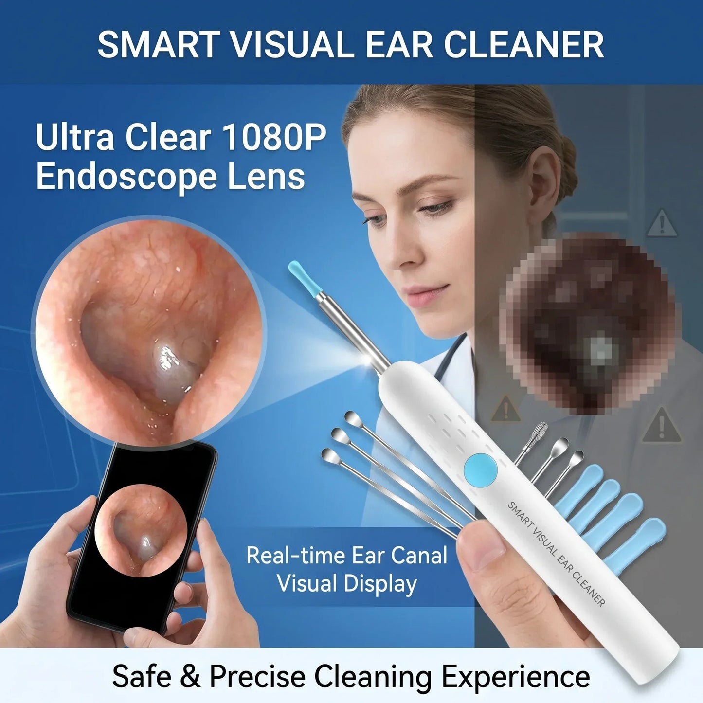 Smart Wireless Ear Camera – HD Ear Wax Cleaner with 6 LED Lights & Silicone Tips