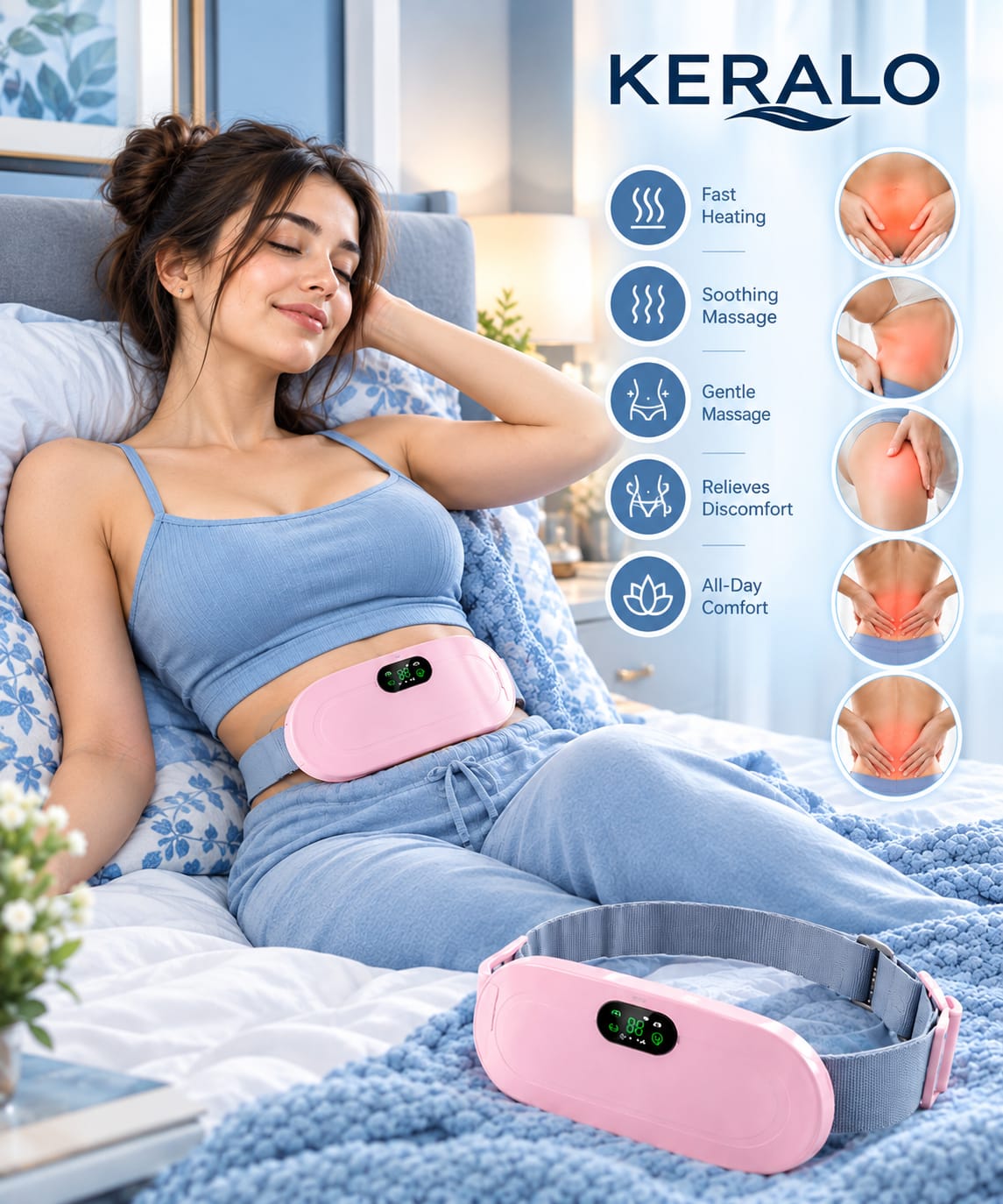 Portable Heating Massage Belt – Rechargeable Heat & Vibration Waist Belt